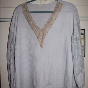 V-Neck Sweater with Lace Sleeves